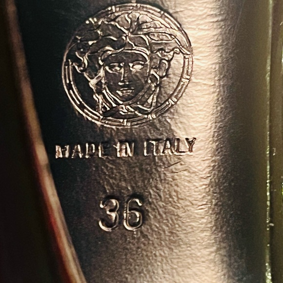 Black Versace Stilettos/High Heals with Gold Toe Trim - Picture 11 of 12